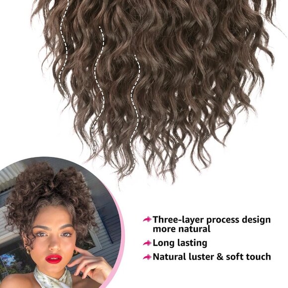 Messy Bun Hair Piece Elastic Drawstring 8in Black Brown Short Curly Style main image 7